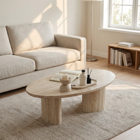 Table basse ovale en travertin beige Wabi Sabi de luxe, pierre naturelle pour salon, villa, appartement, meubles de maison