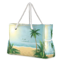 Bolso Tote de playa tropical Penang con sublimación de impresión completa para vacaciones de verano, bolsas de playa extra grandes de lona de algodón personalizables para mujer