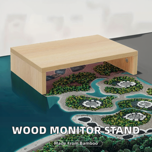 Support de moniteur en bois de bambou pour ordinateur, support de bureau, étagère de rangement, support vertical pour ordinateur portable, design Art Déco - Product Image 2