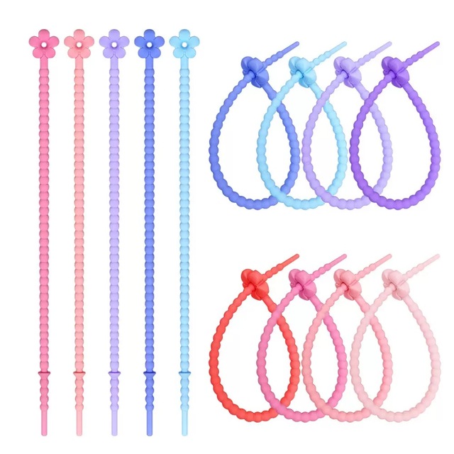 Flexible Reusable Silicone Zipper Cable Ties Household Rubber Organiser for Home Office and Desk Wire Management