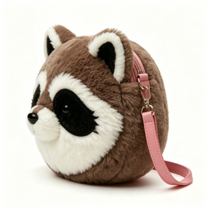 Raccoon plush crossbody bag, Animal-shaped plush <b>purse</b>, Raccoon face plush bag, Kids plush crossbody <b>purse</b> - Product Image 1