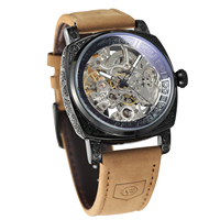 Montre-bracelet squelette automatique mécanique de luxe pour homme, marque célèbre Forsining, livraison rapide, cadran carré phase de lune