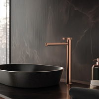 Robinet de salle de bain moderne en laiton, mitigeur sur comptoir, avec cartouche céramique et poignée circulaire unique, idéal pour la maison, l'hôtel et les halls.