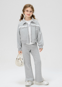 Nuevo conjunto de ropa de moda para niñas, abrigo de encaje con cremallera de algodón gris y pantalones gruesos, chándal de 2 uds para <span class=keywords><strong>chicas</strong></span> <span class=keywords><strong>adolescentes</strong></span> - Product Image 4