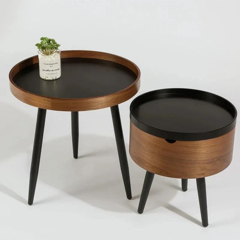 Tavolino nordico piccolo appartamento in legno massello moderno minimalista rotondo soggiorno combinazione di noci nere