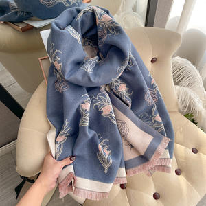Hiver Chaud Couverture <span class=keywords><strong>Oversize</strong></span> Echarpes Fantaisie Fleur Motif Cachemire Châle Femmes Double Face Pashmina Echarpe Epaisse Couverture Etoles - Product Image 6