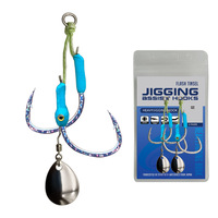 Hameçon de jigging 3D 1/0-4/0 avec 49 brins de fil souple intégrés, ligne principale lumineuse, hameçon en feuille réfléchissant aux UV, cuillère de spinning