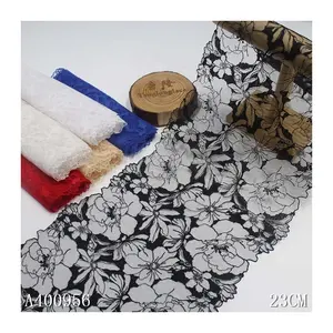 Grosir Cina kain Trim renda pinggiran bordir bunga hidup Tulle hitam 23CM warna-warni kustom untuk gaun Lingerie Wanita