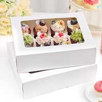 Boîtes à cupcakes de 12 unités, lot de 12 contenants à cupcakes blancs avec fenêtres et inserts, supports jetables pour cupcakes, friandises et pâtisseries