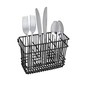 Porte-couverts multifonctionnel en métal noir, support autoportant ou mural, panier de rangement pour ustensiles de cuisine - Product Image 1