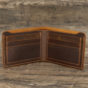 Factory Crazy Horse Leather Custom Vintage <b>Slim</b> Wallet Men Wallet Genuine Leather Wallet <b>Card</b> <b>Holder</b> - Product Image 3