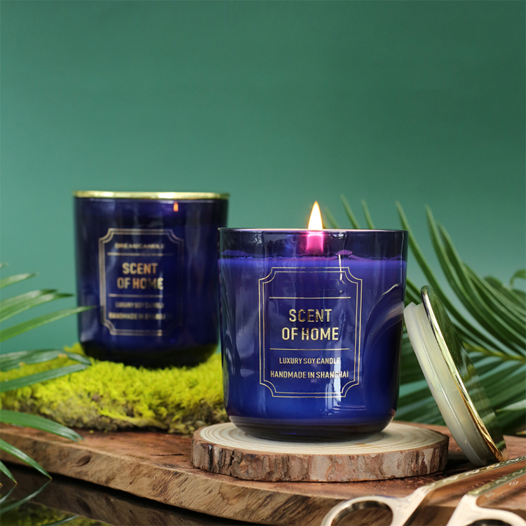 7084 Amber Mix Size Gold Metal Lid Glass Holders 200ml Empty 9oz 8 Oz Glossy White Candle Jar In Bulk With Wooden Lid