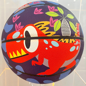 Ballon de <span class=keywords><strong>basket</strong></span>-ball SQUAD pour enfants de taille 5, design de <span class=keywords><strong>dinosaure</strong></span> bleu, ballon de sport en cuir PU durable avec logo personnalisé en option, approvisionnement d'usine - Product Image 1