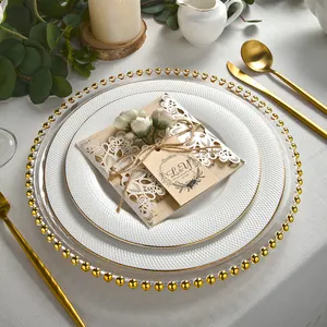 Wholesale Banquet Fine Glass Round Gold Silver Beaded Wedding Assiette Mariage Vaisselle De Lux Charger Plate