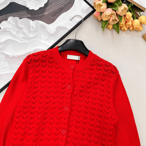 Cárdigan de punto calado para mujer, cuello redondo, con botones, manga larga, suéter informal - Product Image 4