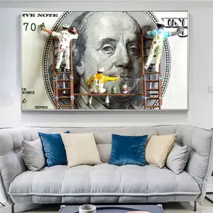 ポスターとプリントのお金の写真に現代の面白いアート画家ブラシダラーキャンバス壁画