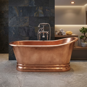 Baignoire rectangulaire de luxe en cuivre avec finition patinée, autoportante, finition nickel poli, portable, pliable, design écologique - Product Image 1