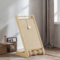 Griffoir pour chat moderne en forme de L en sisal, structure d'escalade en bois massif, colonne verticale résistante à l'usure, arbre à chat avec griffoir et boule en corde