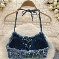 Logo personnalisé maillot de bain femmes Sexy Denim costumes Bikini ensemble à lacets cordon maillots de bain 2025 Vintage jean deux pièces maillots de bain