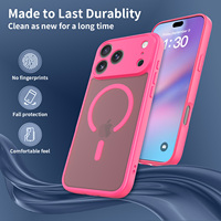 Fundas de Teléfono Rojo Rosa a Prueba de Golpes con Sensación de Piel para la Serie iPhone con Anillo Magnético de Lujo para iPhone 17 Pro Max para Chica