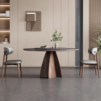 Massivholz Runder Tisch Mit Plattenspieler Modernes Minimalist isches Zuhause Neue Walnussholz Farbe Rock Plate Runde Esstisch QY-T8028