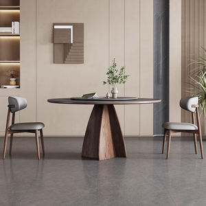 Mesa redonda de madera maciza con plato giratorio moderno minimalista hogar nuevo color de madera de nogal Placa de roca mesa de comedor redonda - Product Image 5