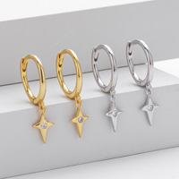 Glowluxe Boucles d'oreilles créoles Huggie en argent sterling 925 avec pendentif étoile en zircon cubique plaqué or, bijoux de mode minimalistes, vente en gros