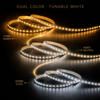 Bande LED flexible à double température de couleur (CCT) SMD2835, 120 LED/m, 240 LED/m, 10 mm, 12V/24V, 2700K-6500K, certifiée BIS CE, profil d'éclairage linéaire