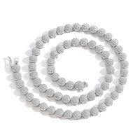 Collier tennis rond tendance en laiton de 7 mm incrusté de zircon blanc, accessoires hip-hop européens et américains, cadeau idéal pour fêtes et festivals