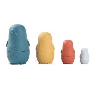 Hot Selling Educational Toys Cute Penguin Design Matryoshka Silicone Stacking Russian Nesting Dolls For Children Kids