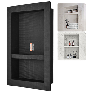 Niche de douche moderne noire à double étagère, encastrée, carrée, prête pour carrelage, étanche, organisateur de salle de bain - Product Image 1