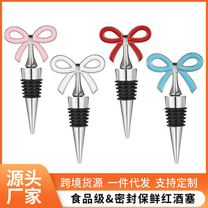 <b>Bow</b>-Shaped Wine Stopper Silver <b>Red</b> Pink Blue White Zinc Alloy Bottle Seal For Wedding Party Gift - Product Image 5