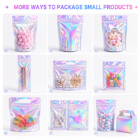 Mylar Holographique Refermable Fermeture Éclair Sacs en aluminium Fenêtre Transparente Petite Entreprise Stockage Alimentaire Emballage Pochette Odeur Plastique