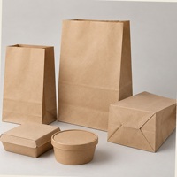 Sacs en papier kraft SOS imprimés sur mesure sans poignées pour la restauration, fond carré, emballage alimentaire, vente en gros, approvisionnement B2B