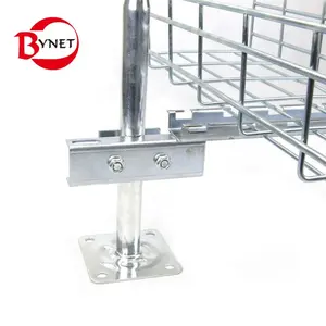 V connector of wire mesh cable tray for supporting trays under raised floor