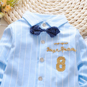 Комплект одежды для мальчиков осень весна джентльмена полосатая рубашка костюм с джинсами комплект из двух предметов брюки детская одежда для маленьких мальчиков - Product Image 4