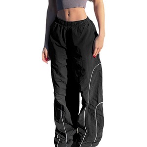 Street Style Contrast Color Loose Casual Pants Dance Design Elastic Waist <strong>Sports</strong> <strong>Trousers</strong> <strong>Women</strong> - Product Image 5