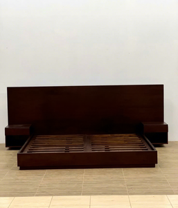 Modern <b>Wooden</b> <b>Bed</b> <b>Frame</b> Brown Panel <b>Platform</b> <b>Bed</b> with Side Shelves <b>Wooden</b> Bedroom Furniture Custom Size - Product Image 5