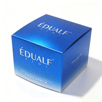 Boîte en papier bleu métallisé avec logo personnalisé et estampage argenté, carton pliable de luxe pour cosmétiques, sérums et produits de beauté