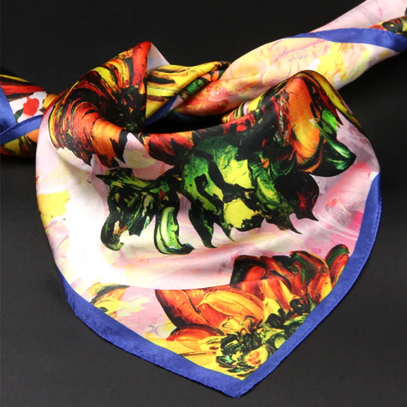 Flor do sol Pintura A Óleo lenço de seda padrão de fabricação da marca lenço de seda
