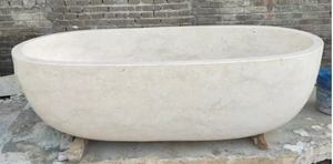 Baignoires ovales modernes sur mesure de luxe en marbre travertin blanc crème exclusif, autoportantes pour salle de bain, villa, hôtel - Product Image 5