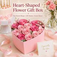 Valentijnsdag hartvormige bloemenbox met aangepast logo, kunstpapier, UV-coating, stevige geschenkverpakking voor rode rozen