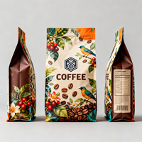 Sac à café en poudre imprimé numériquement avec un design personnalisé, 500 g, 1 lb, emballage pour grains de café, sac à fond plat avec valve et fermeture éclair