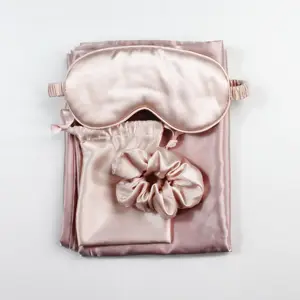 100% Mulberry Silk Eye Mask,Hair Scrunchies, funda de almohada juegos para dormir puede personalizar el logotipo y el paquete