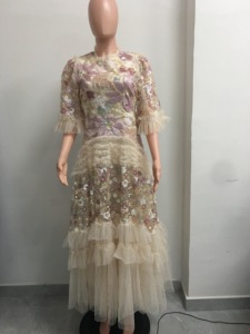 Robe longue de <span class=keywords><strong>soir</strong></span>ée féerique pour femme, ornée de sequins et de fleurs, avec volants en tulle superposés - Sehe Fashion - Product Image 4