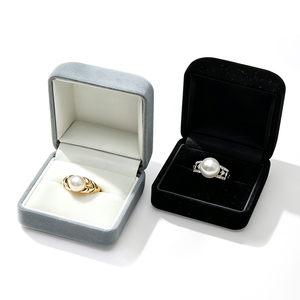 Luxury High End Jewelry <b>Box</b> Small Square Velvet Case in Black & <b>Grey</b> Blue for Ring Diamond Ring & Earrings - Product Image 6