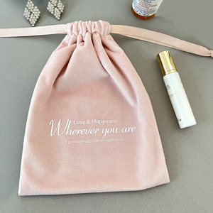 Bolsas de polvo de lujo personalizadas con logotipo, bolsa de anillo, regalo de embalaje, bolsas de joyería de tela de terciopelo rosa y gris, bolsas con cordón - Product Image 5