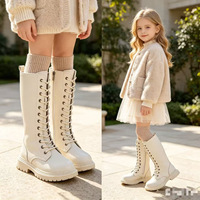 Bottes montantes bicolores noires et blanches pour filles, avec fermeture éclair latérale et lacets, toutes saisons, pour jeunes enfants, style Joker, tige longue en PU