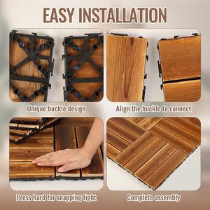 Dalles de terrasse en bois carbonisé à emboîtement pour l'extérieur, installation facile, revêtement de sol intérieur DIY - Product Image 4