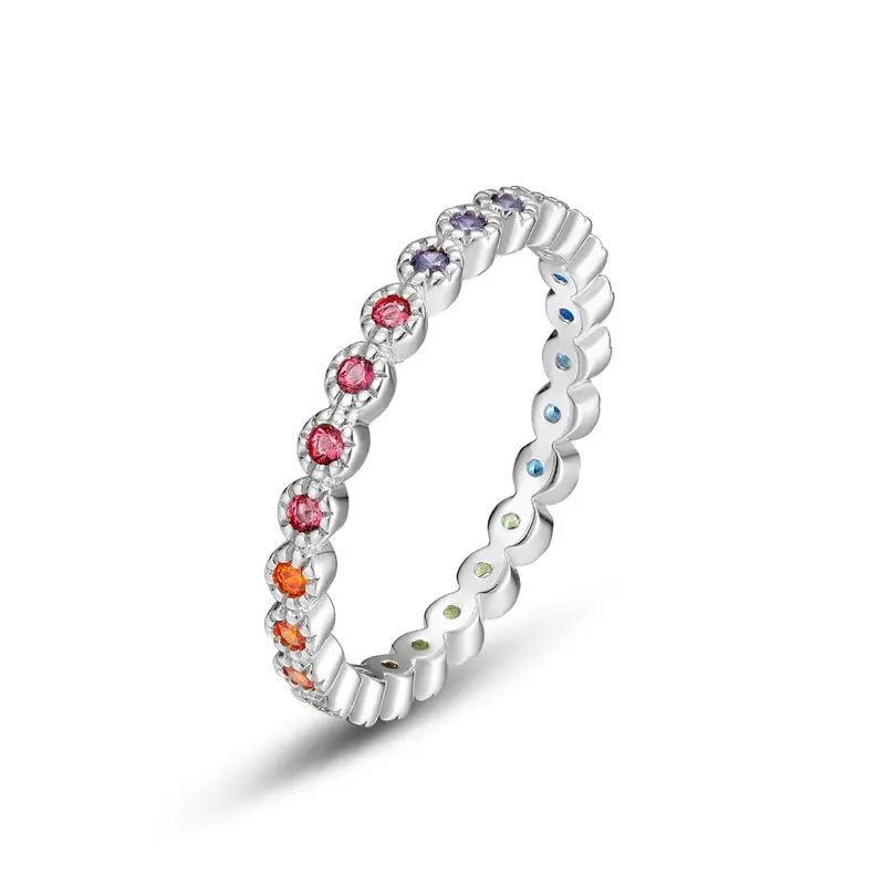 Hot Selling Silver 925 Fashion Jewelry Europe and America Cross-border Full Circle Colorful Rainbow Ring Zircon Ladies Rings